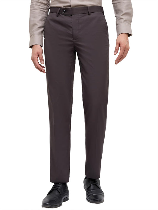 Park Avenue Men Slim Fit Structure Pattern Pure Polyester Flat Front Formal Trouser Dark Grey