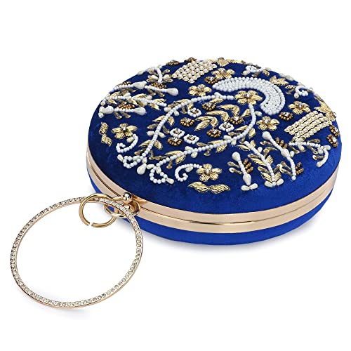 For The Beautiful You Blue Embroidered Women's Clutch (412)