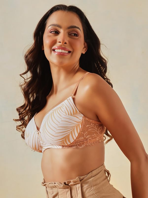 Clovia Women's Printed Padded Non-Wire Full Cup T-Shirt Bra (BR1922P18_32C_White)