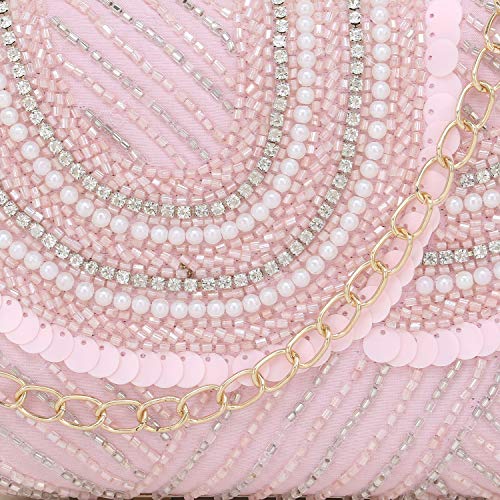 Anekaant Adorn Baby Pink & White Embellished Faux Silk Clutch