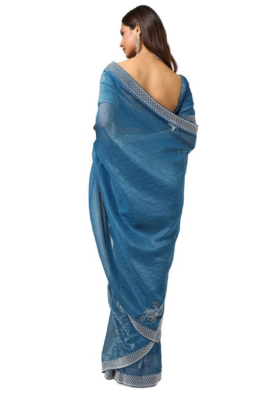 Soch Womens Blue Embellished Organza Saree With Stone Work