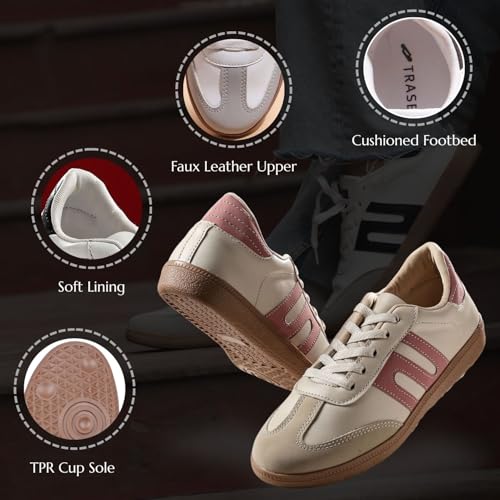 TRASE Casual Sneaker Shoes for Women | Soft Cushioned Insole | Sneakers for Woman | Lightweight | Comfortable | Stylish, Trendy Girls and Women Sneakers with Laces (Peach-Cream, 6 UK)