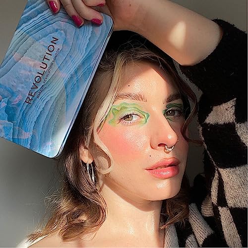 Makeup Revolution- Crystal Aura Forever Flawless Shadow Palette- Aventurine|Unique marbled shade with intense colour pay off|Mix of must-have nudes, shimmery jewelled bronzes & pops of emerald|19.8gm