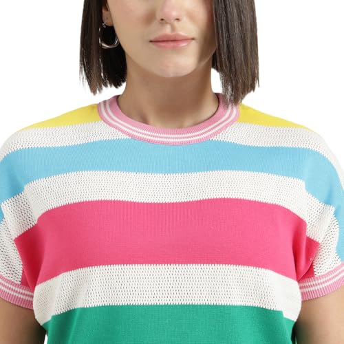 United Colors of Benetton Round Neck Striped Sweater (Size : L) - 26P1KDPW1282I901 Multicolour