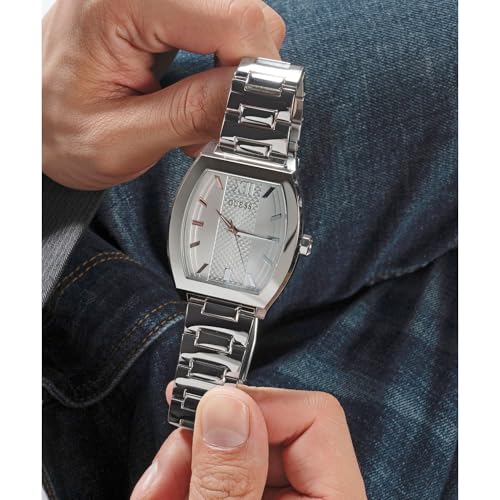 GUESS Punctual Analog Watch for Man with Silver Rectangle Dial & Silver Stainless Steel Bracelet Band Water Resistant Men's Wrist Watches - GW0705G1