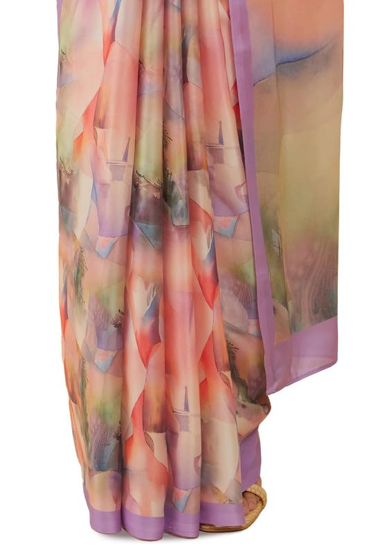 Soch Womens Lavender Abstract Print Crepe Saree