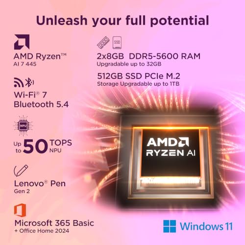 Lenovo IdeaPad 5 2-in-1 AMD Ryzen 7 445 (16GB RAM/512GB SSD/14 (35.5cm)/WUXGA IPS/Copilot+PC/Windows 11/MS 365 Basic+Office 2024/Lenovo Pen Gen 2/Grey/1.54Kg), 83UH000HIN Convertible Laptop