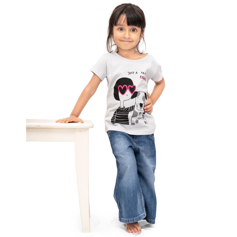 Real Basics Girl's Regular Fit Half Sleeve Tshirts Pack of 5 (RB-G-HTop-P5-1314-Set9_Multicolour_13-14 Years)