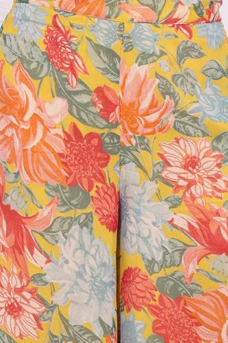 W for Woman Yellow Floral Printed Flared Kurta and Flared Pants Set - (WS13678-126973-S)
