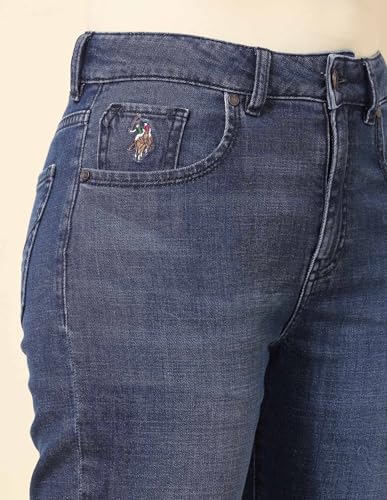 U.S. POLO ASSN. Women High Rise Straight Fit Jeans (UWAW24JEN282_Blue_36)