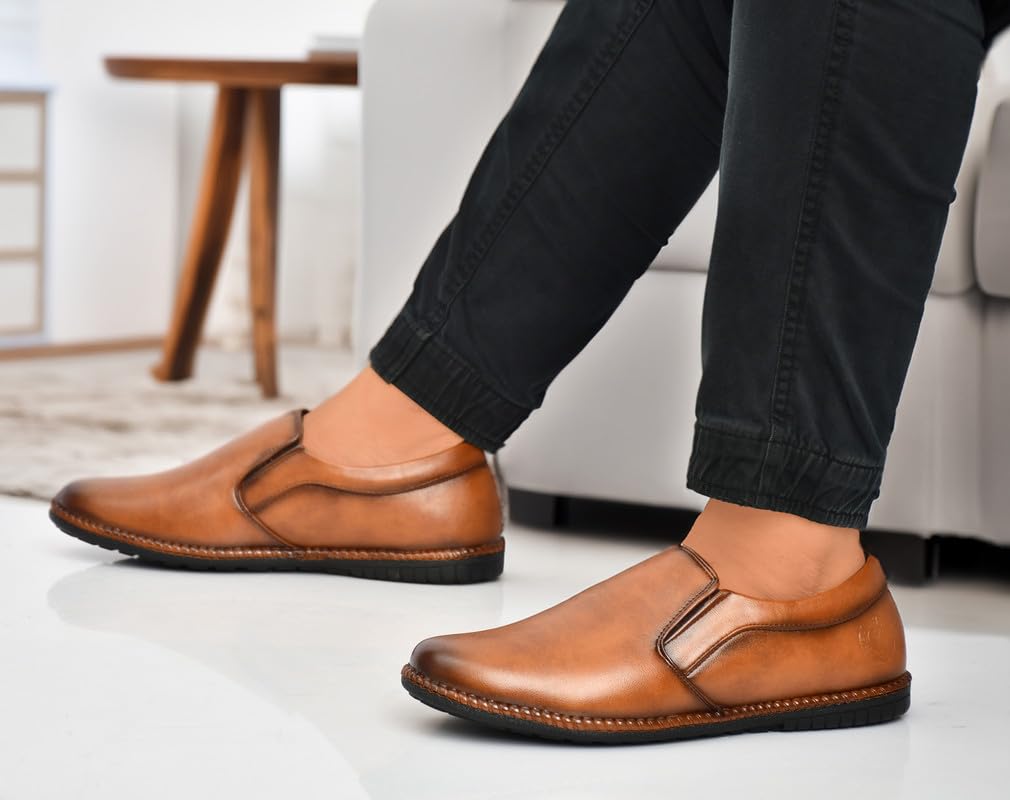 HEALTH FIT Men's Super Soft Ortho Comfortable with soft sole Ultra-Lightweight for Gents Luxury Formal Shoes TAN 1266 UK-9
