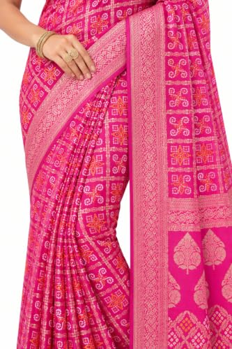Banarasi Woven Khadi Georgette Bandhani Saree Pink