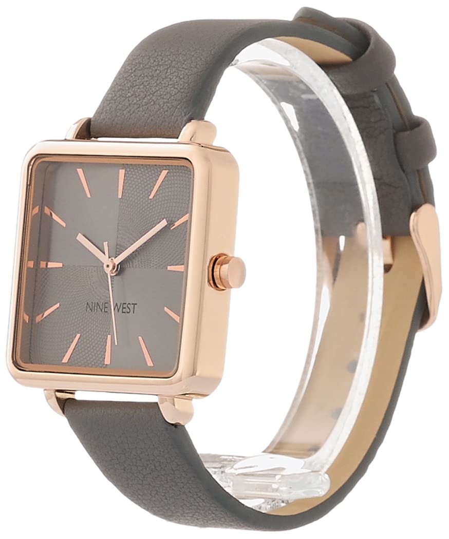 Nine West Women's Analog Watch, Grey Faux Leather Strap, Vegan Leather Strap, Limited Movement, Scratch-Resistant, Grey/Rose Gold, NW/2670RGGY