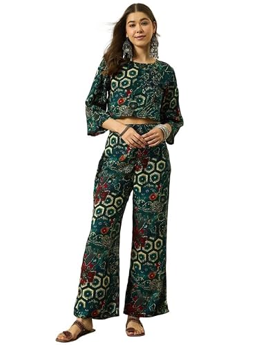 InWeave DARK TEAL FOIL TOP NARROW PANT SET