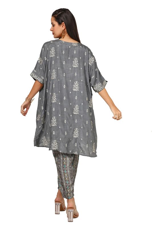 Soch Womens Grey Viscose Blend Embroidered Co-Ord Set With Mirror Work