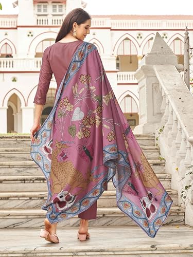 Womanista Women's Tonal Thread Alia Cut Flared Kurta with Pant and Dupatta (Kurtaset_1317_XL)