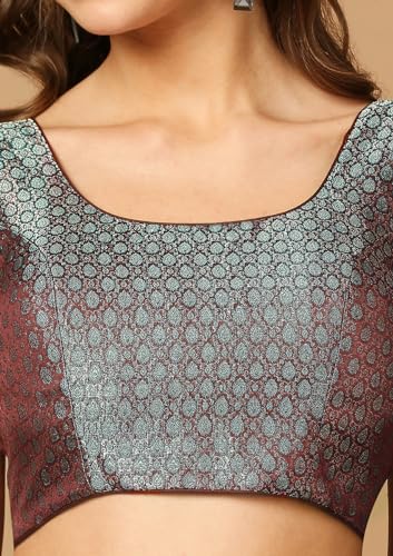 SALWAR STUDIO Women's Brown Woven Design Saree Blouse-MD-0012-BRWN-36