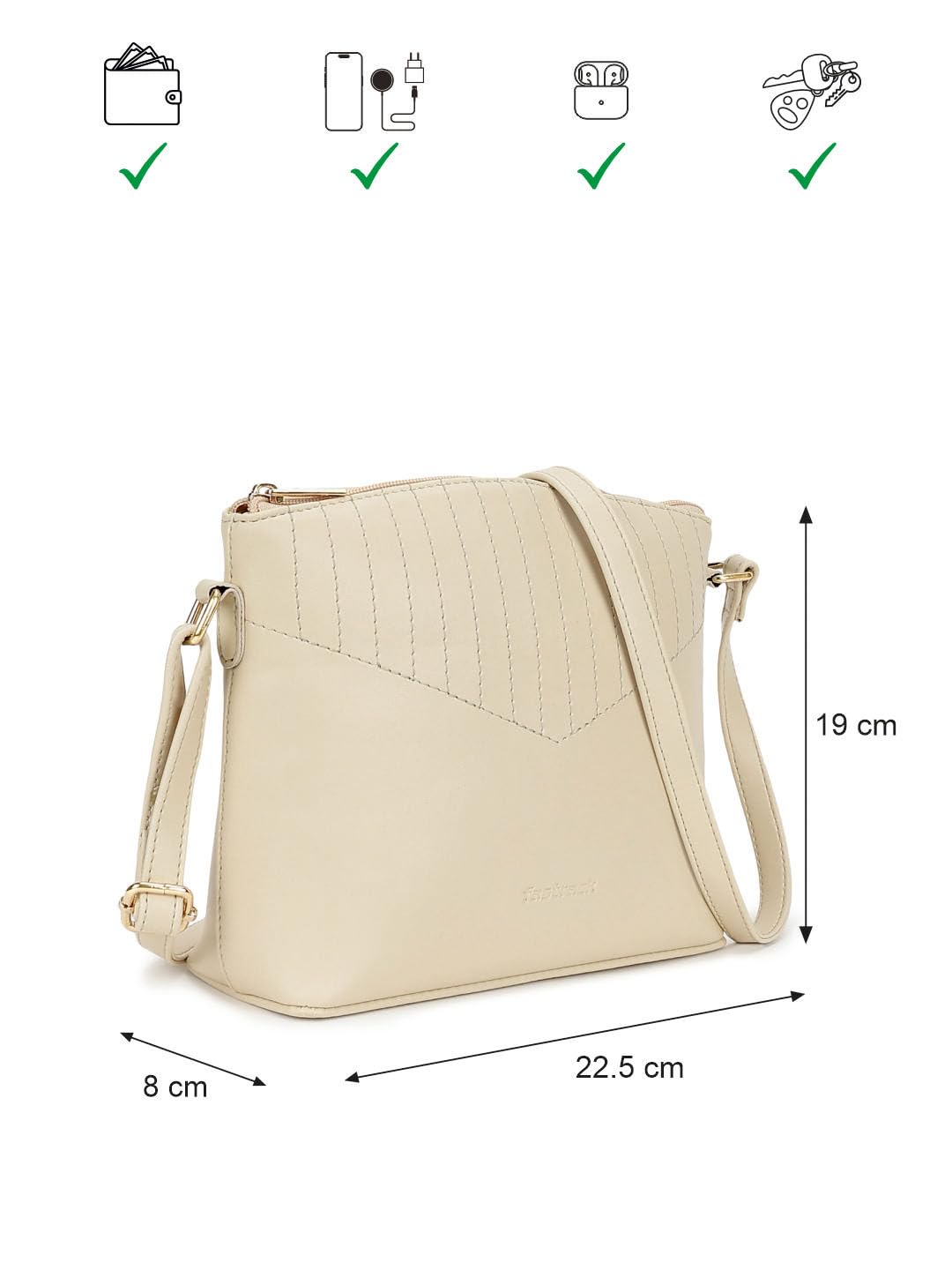 Fastrack Sling | White Faux-Leather Women’s Handbag | Adjustable Strap with Zipper Closure, Spacious Compartment & Stitch Detailing for Everyday Carry