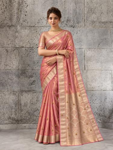 Kryone Ghungroo Saree for Women with Blouse Piece | Tissue Silk Ghungroo Work Saree | Ghungroo Wali Sari with Zari Border for Wedding, Reception, Sangeet, Engagement & Festive Occasions