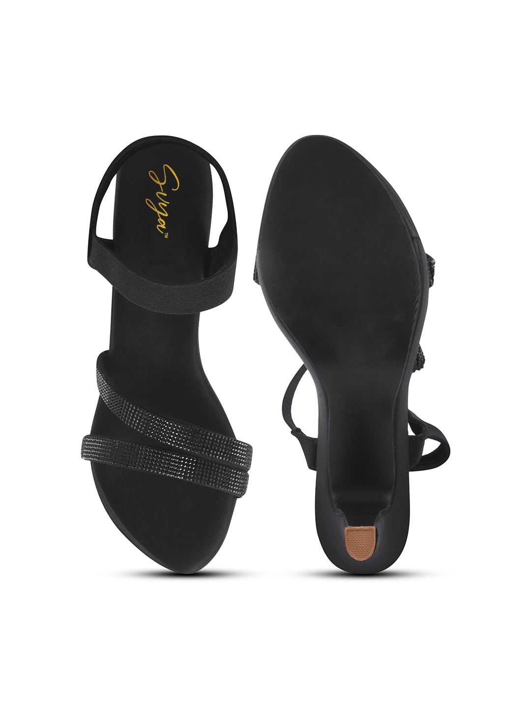 SVYA, Comfortable Heel Sandals for Women and Girl. (Black, UK Footwear Size System, Adult, Women, Numeric, Medium, 7)