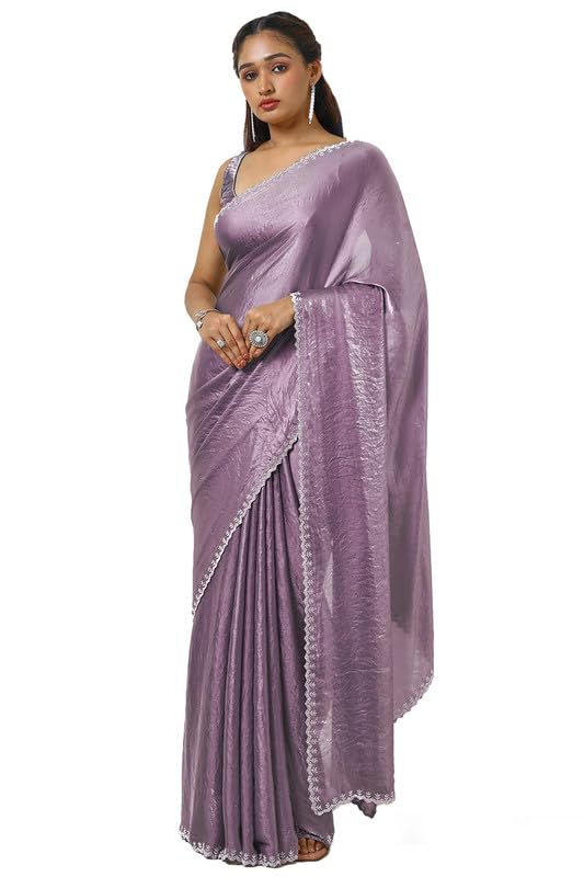 Soch Womens Onion Pink Tissue Saree With Stone Work