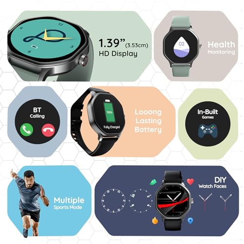 Pebble Hive Octa Display Smartwatch | BT Calling | Functional Rotating Crown | Multi Sports Modes | Sleep Monitoring | Health Suite | Customizable Watch Faces | in-Built Games & World Clock - Green