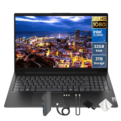 Lenovo V15 Gen 5 15.6" FHD Laptop, Intel Core 7 240H, 32GB DDR5, 3TB Storage(2TB SSD&1TB Docking Station Set), Intel Graphics, Numeric Keypad, HD Webcam, Wi-Fi 6, Win 11, Black