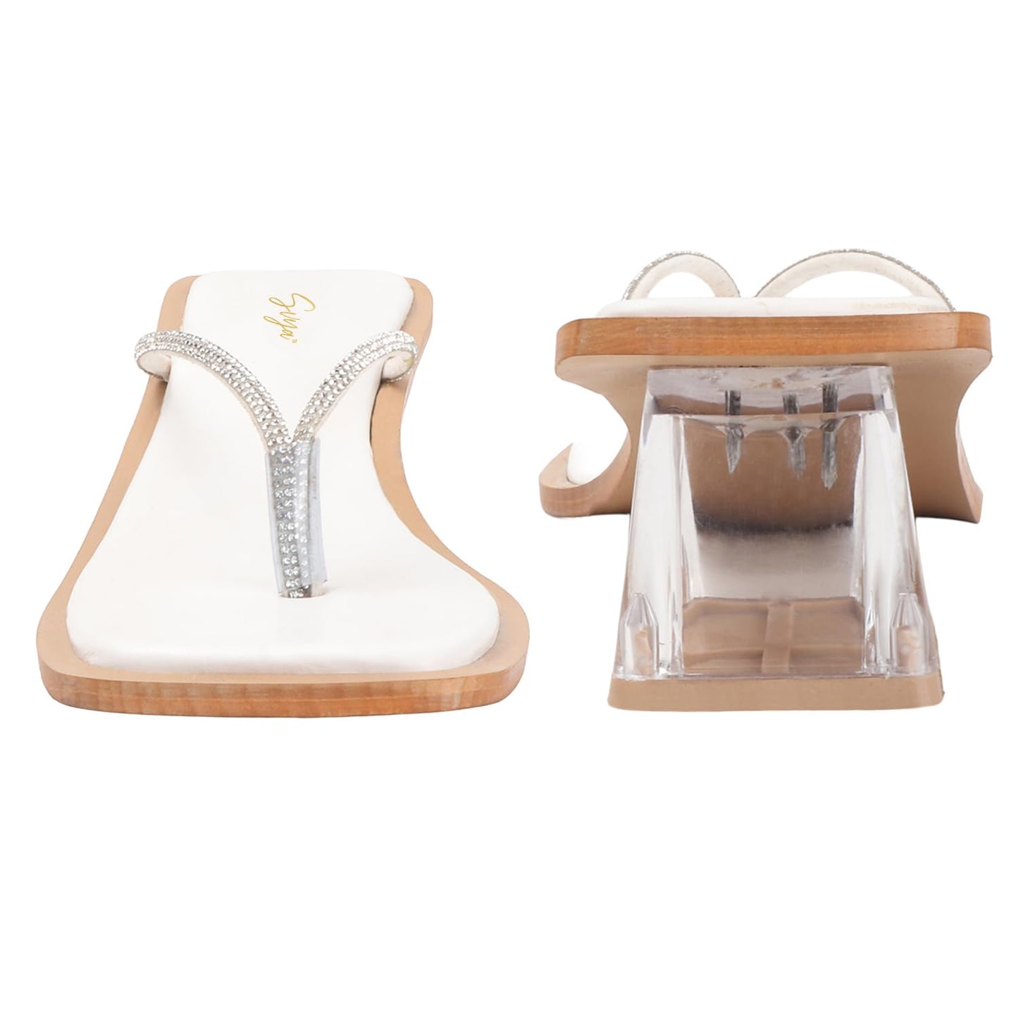 SVYA Women Block Heel Sandal (White, UK Footwear Size System, Adult, Women, Numeric, Medium, 9)