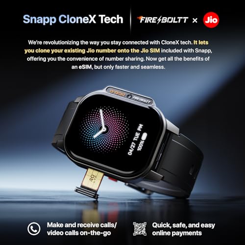 Fire-Boltt Snapp Smart Watch, Selfie Camera, 4G Nano-SIM Slot, 54.1mm AMOLED Display, Play Store- Unlimited apps, 1000mAh Battery, 2GB/4GB RAM + 16GB/64GB ROM (Archaic Black)