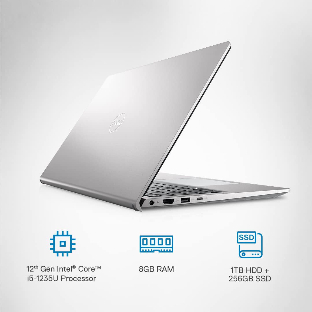 Dell 15 Thin & Light Laptop, 12th Gen Intel Core i5-1235U Processor, Windows 11 + MSO'21, 8GB, 1TB HDD+ 256GB SSD, 15.6" (39.62Cms) FHD 120Hz 250 nits, 15 Months McAfee, Backlit KB, Silver, 1.65Kg