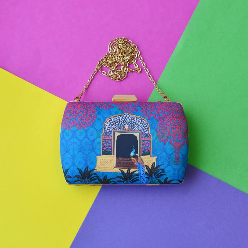 Artklim Printed Mughal Peacock Clutch