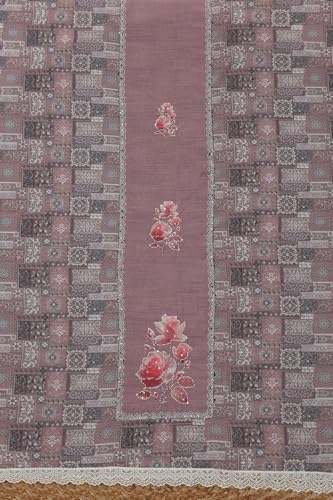 Soch Womens Onion Pink Linen Floral Printed Kantha Embroidered Dress Material With Sequin