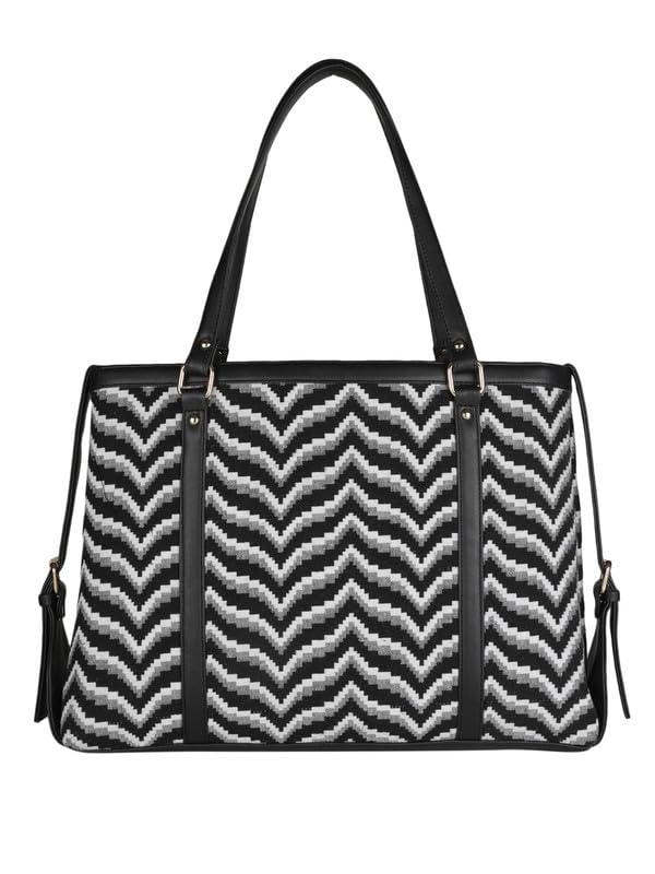 MINI WESST Women's Beautiful Black Graphic Fabric Tote Bag For Occasion, Office and College