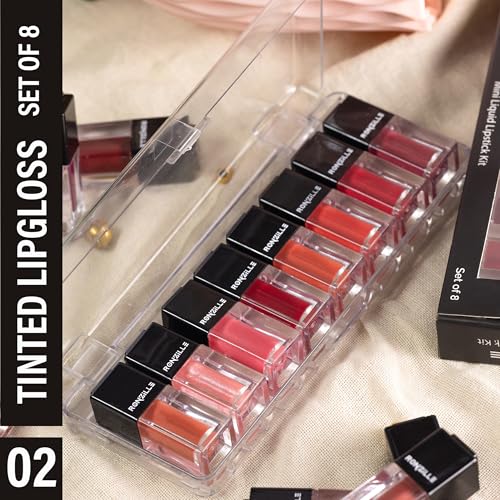 Ronzille Tinted Lip Gloss Non Sticky & Non Drying Formula, Long Lasting Moisturizing-Set of 8
