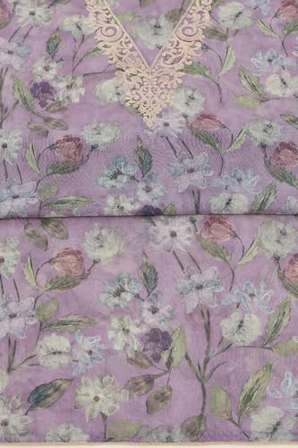 Soch Womens Lavender Chanderi Foil Print Unstitched Dress Material With Zari