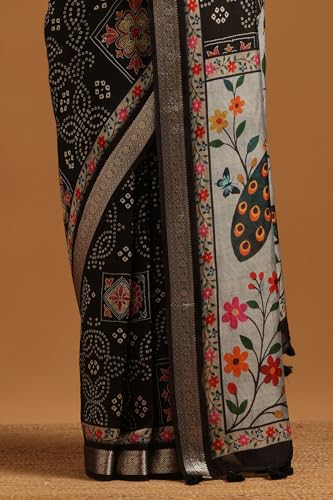 Soch Womens Black Poly Viscose Bandhani Saree