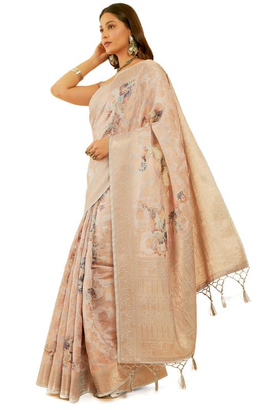 Soch Womens Grey Jacquard Chanderi Saree With Floral Print