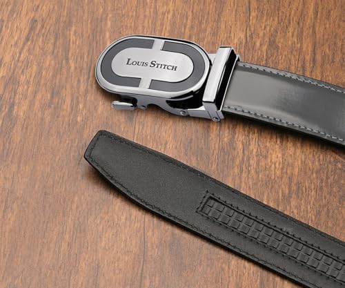 LOUIS STITCH Premium VT Leather Men's Auto Lock Belt | No Holes Belts for Men | Leather Belt for Gents (LSBE-SY-ALGY32-ALGB)