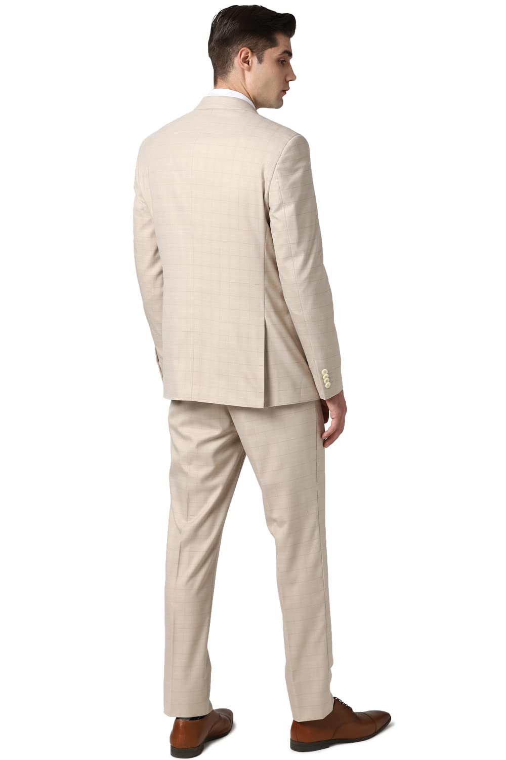 Peter England Men's Polyester Blend Two Piece Suit (PISUWNSP737449_Beige_44)