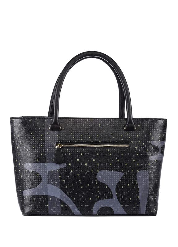 Satya Paul Black Grey Faux Leather Tote bag For Women