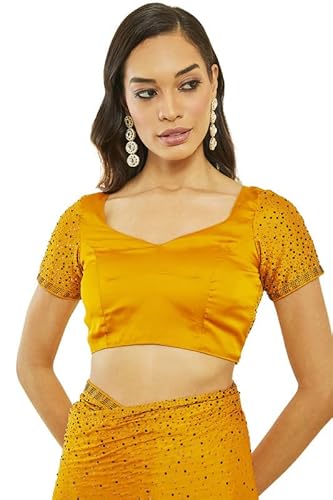 Mustard Crepe All-Over Stone Embellished Saree(SRPXDESR03976E)