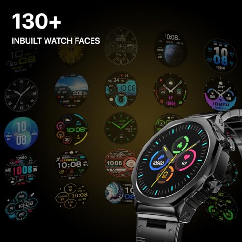 Fire-Boltt Onyx- 36.3mm AMOLED Always On Display Smart Watch, 466 * 466 High Resolution, Bluetooth Calling, Steel Design, IP67, 4GB Storage, 300+ Sports Modes, 130+ Watch Faces (Black)