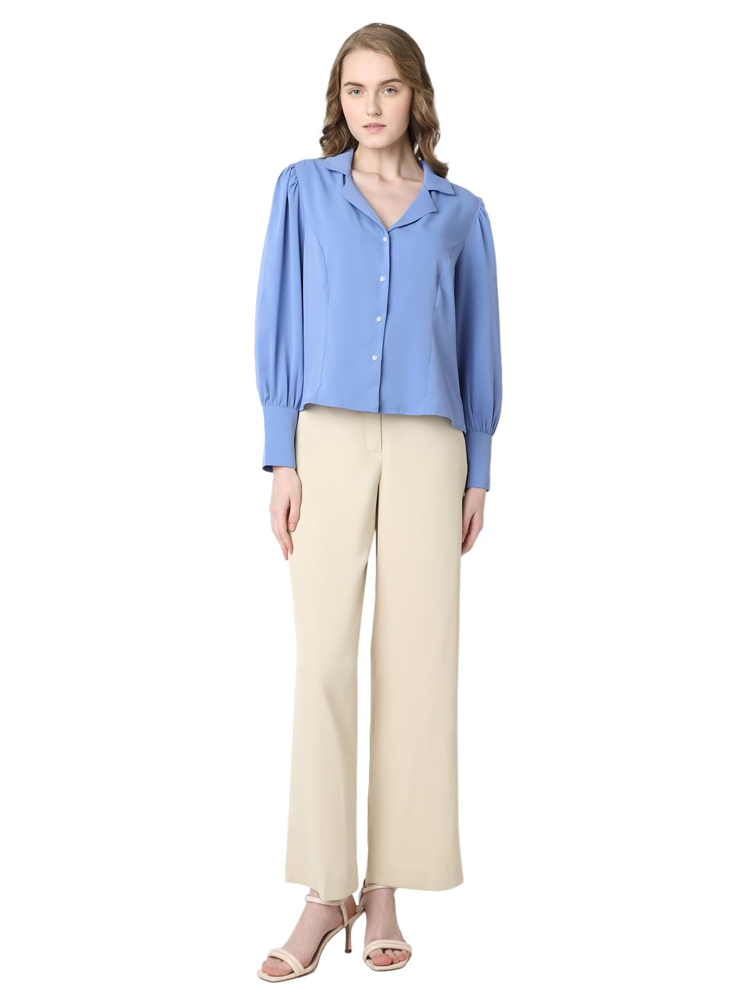 VERO MODA Women Solid Blue Polyester Regular Fit Shirt