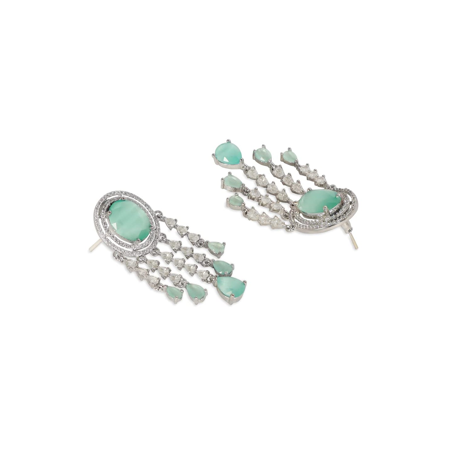 AccessHer Chandelier Earrings for Women | American Diamond Drop Earrings with Turquoise Blue Semi-Precious Stones | Elegant Traditional Jewelry for Special Occasions