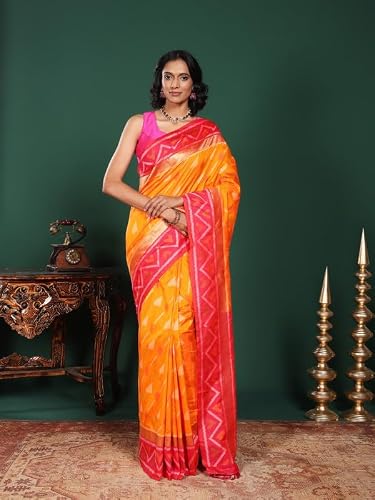 Meena Bazaar Woven Art Silk Saree With Blouse Piece | Orange