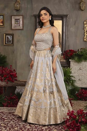 BIBA Women Light Blue Cotton Kalidar Dyed Lehenga Set_38