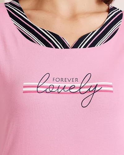 BODYCARE Women's Cotton Printed T-Shirt and Capri Set | Soft & Breathable Nightwear | Short Sleeves | Loungewear Co-Ord Set| BSCS16030_100 Multicolour