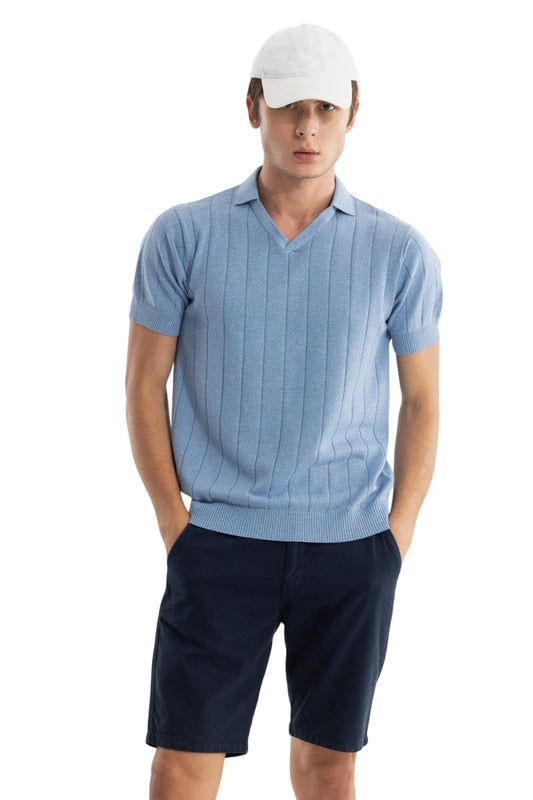 SNITCH Men's Polo T-Shirt | Textured Slim Fit Half Sleeve Self-Design | Breathable 100% Cotton Casual & College Wear Everyday Stylish Polo for Men | Light Blue
