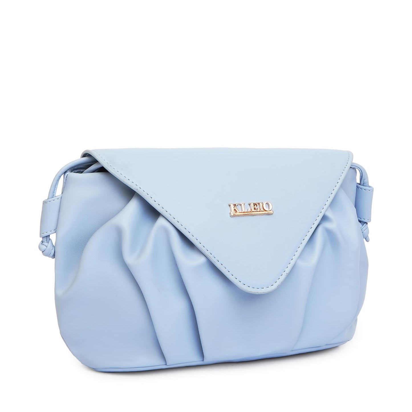 KLEIO Vegan Leather Pleated Elegant Sling Bag For Women with Magnet Flap Closure (Powder Blue)