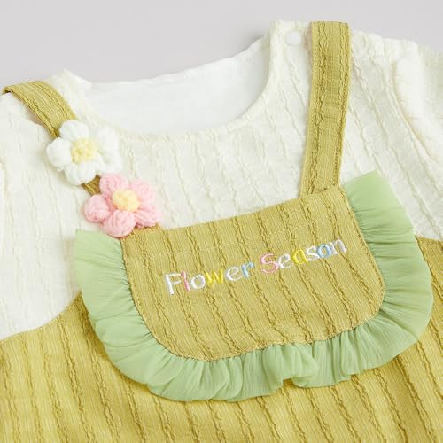Hopscotch Girls Textured Full-Sleeve Bodysuit in Green Color For Age (12-18 Months)